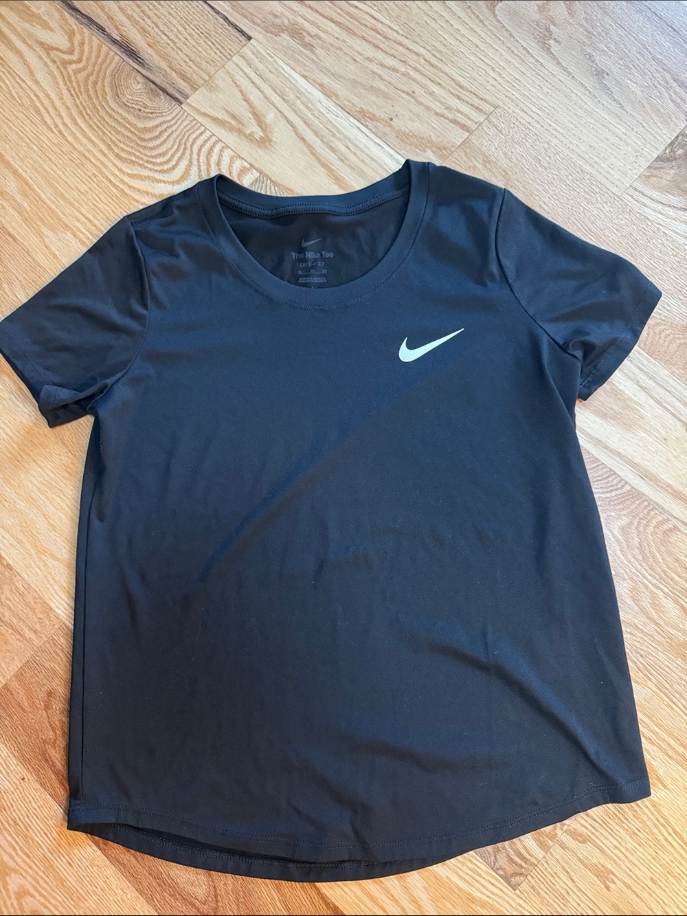 Girls Nike Black Short Sleeve Crew Tee with White Swoosh